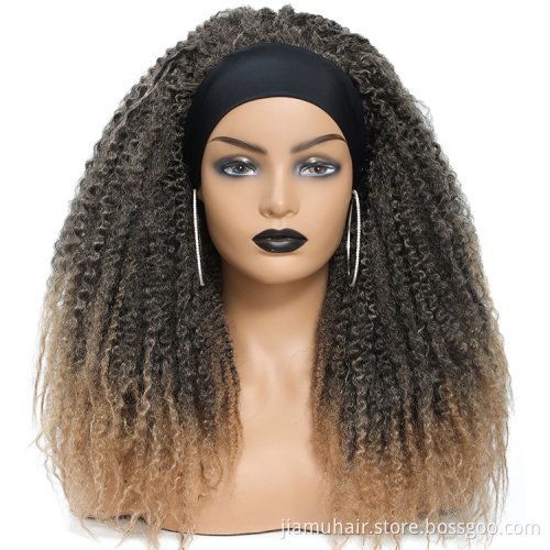 African Synthetic Ombre Glueless Cosplay Wig Short Afro kinky curly Hair Marley Braids Headband Wig